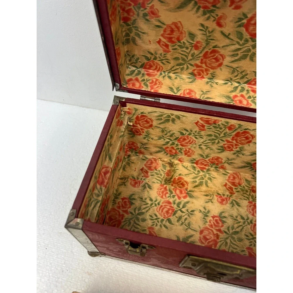 Vintage Dollhouse Steamer Trunk w Tray Miniature Wood Chest Box SALESMAN SAMPLE